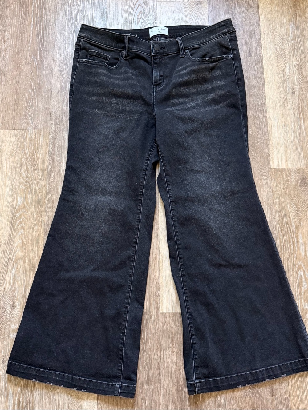 Lane Bryant Signature Fit Flare Jeans Mid Rise Washed Black Grey Denim 14P
